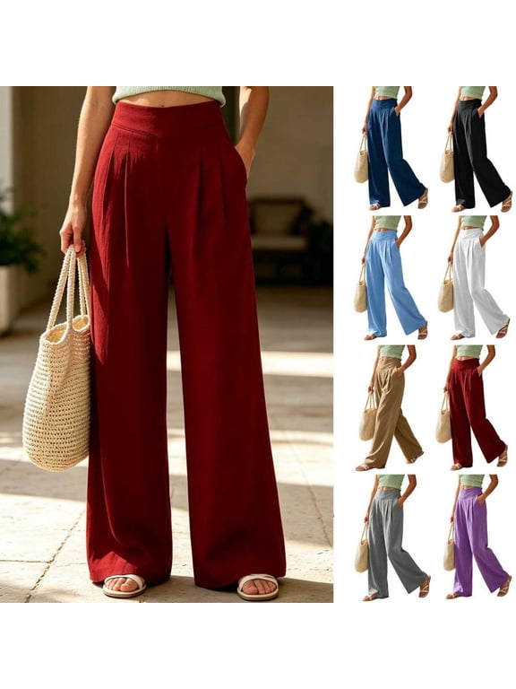 Wide Leg Pants for Women High Waist Pleated with Pockets Loose Fit Palazzo Trousers Pants for Women Elegant Casual Pants for Work and Vacation Activities