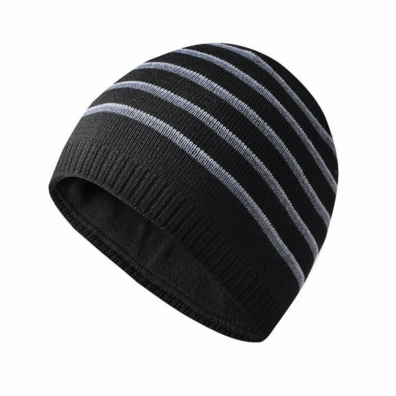 Umfun Winter Hats Unisex Winter Solid Trendy Striped Printing Skull Cap Beanies Knitted Hats Caps Beanie Hats for Men Women Outdoors Warm Hat Black One Size