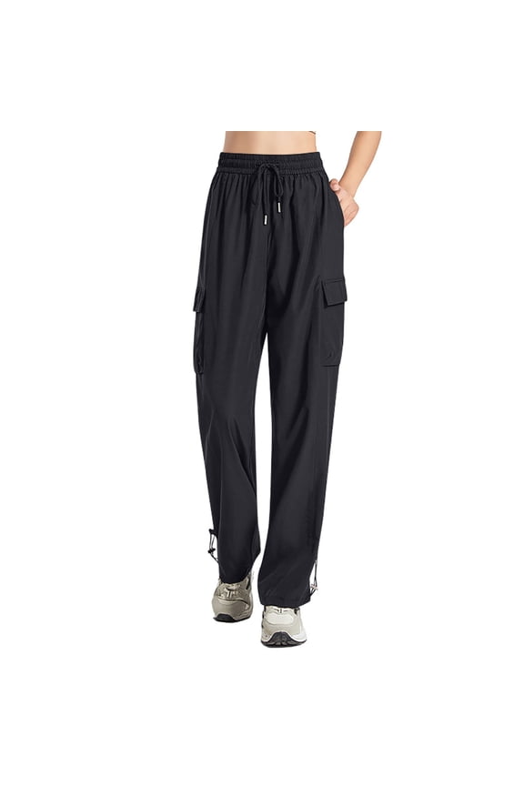 Women Elastic Waist Cargo Bunched Feet Pants Lightweight Quick-Dry Trousers with Waistband Cuffs Breathable & Functional for Sports Outdoor and Streetwear