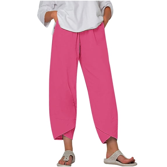 Umfun Women Elastic Waist Solid Color Pants Casual Trousers with Tulip Hem Lightweight & Breathable for Summer and Everyday Wear