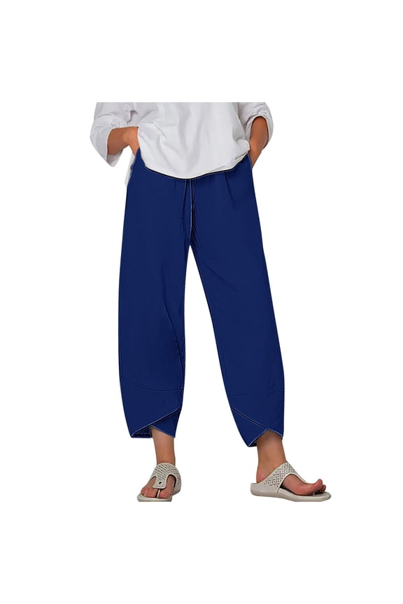 Women Elastic Waist Solid Color Pants Casual Trousers with Tulip Hem Lightweight & Breathable for Summer and Everyday Wear
