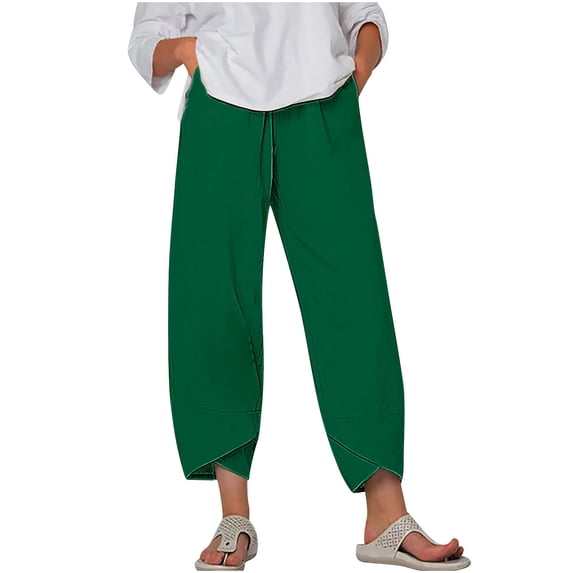 Umfun Women Elastic Waist Solid Color Pants Casual Trousers with Tulip Hem Lightweight & Breathable for Summer and Everyday Wear