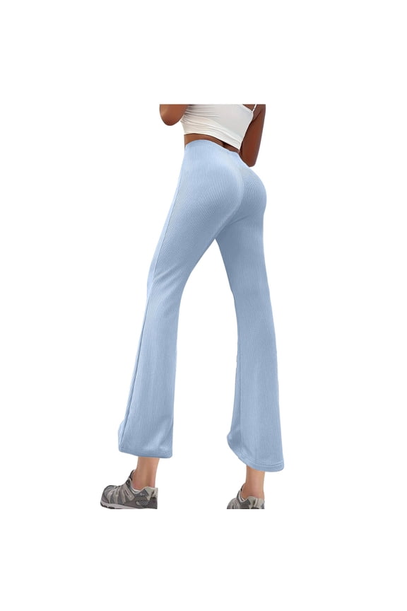 Women High Waist Ribbed Flare Pants Stretchy Form-Fitting Trousers Comfortable & Stylish for Casual Wear and Everyday Use