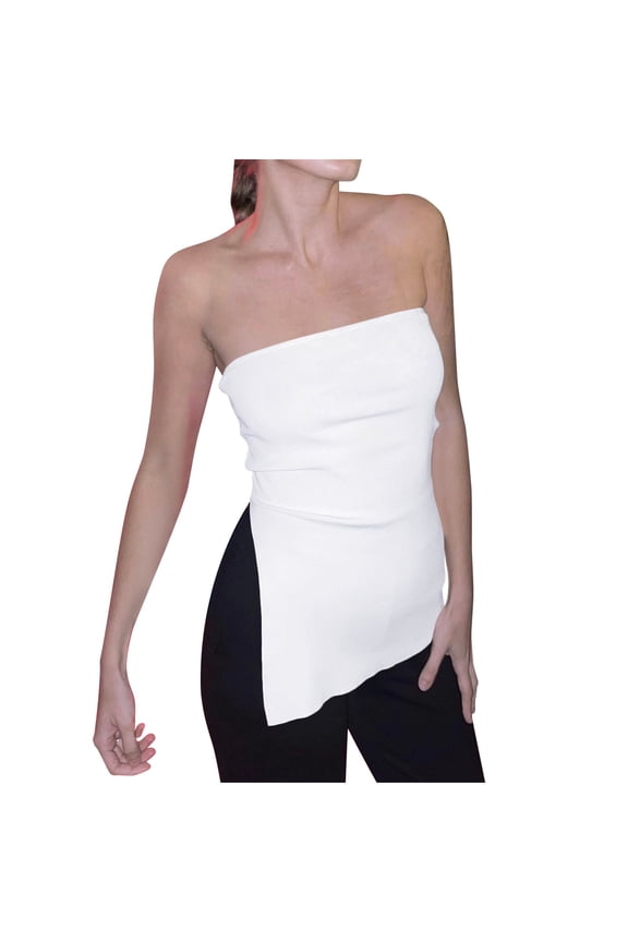 Women's Asymmetrical Tube Top - Side Slit Longline Bandeau, Solid Stretch Fitted Crop Top for Effortless Chic Streetwear & Summer Party