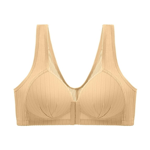 Umfun Women's Bra Soild Wire Free Underwear One Piece Bra Everyday Front Buckle Underwear Beige 42 95BC