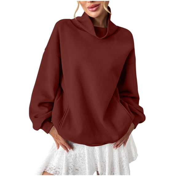 Umfun Women's Cowl Neck Sweatshirt Long Sleeve Pullover Top - Casual Loose Fit Tunic Shirt for Daily Wear