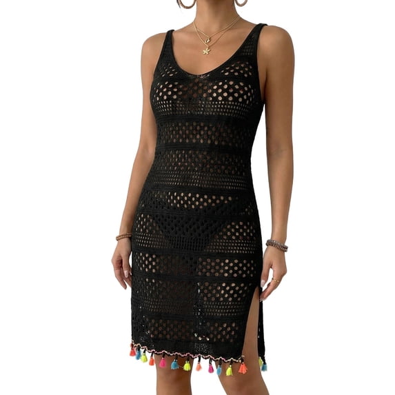 Umfun Women's Crochet Mesh Cover Up Dress - Sleeveless Bodycon Tank Style for Swimwear, Beach & Poolside Ready