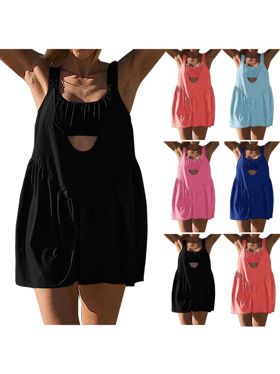 Women's Cutout Overalls with Ruched Bust Detail - Sleeveless Summer Romper for Beach Vacation & Layered Daily Style