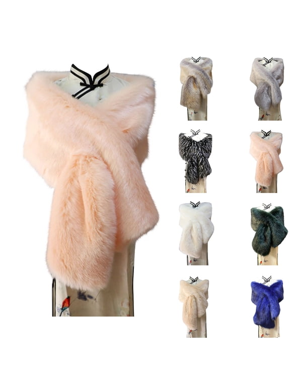 Women's Faux Fur Wrap Stole Elegant Winter Shawl Outerwear Cozy Soft Short Cape for Party Night Out and Daily Wear