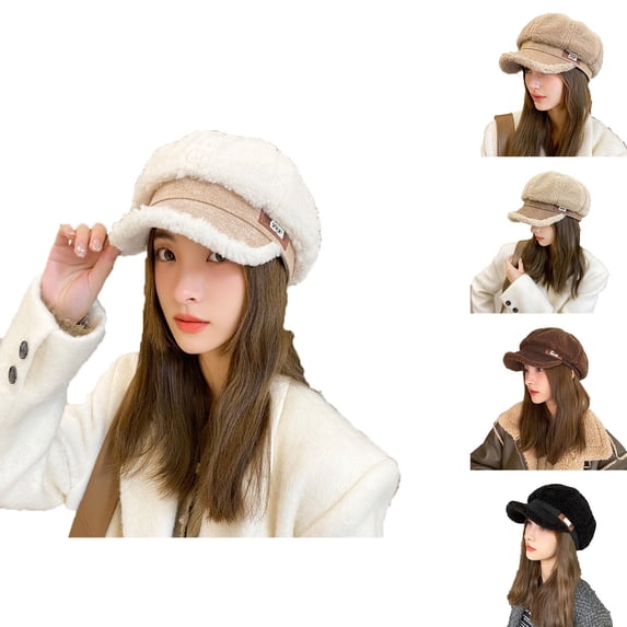 Umfun Women's Fleece Lined Newsboy Cap Winter Warm Faux Shearling Cabbie Hat Cozy Soft Vintage Hat for Cold Weather Daily Commute