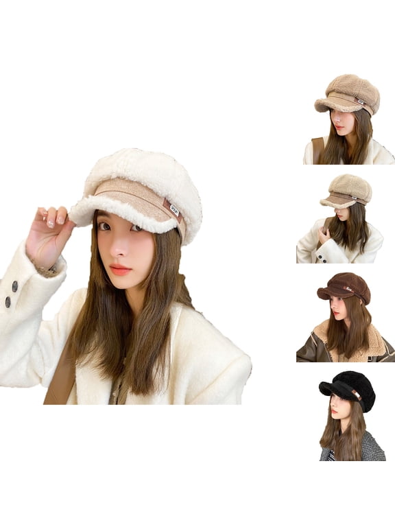 Women's Fleece Lined Newsboy Cap Winter Warm Faux Shearling Cabbie Hat Cozy Soft Vintage Hat for Cold Weather Daily Commute