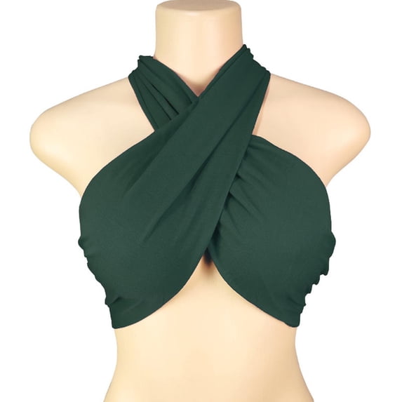Umfun Women's Flirty Wrap Tube Top - Cross Front Halter Bandeau, Buttery Soft Stretch Knit Crop Top for Sunny Vacation & Daily Wear