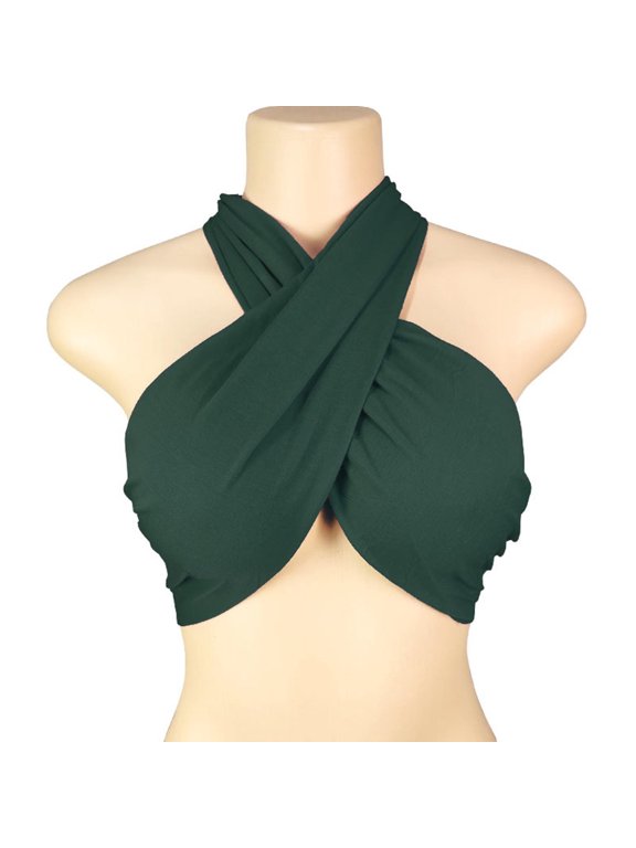 Women's Flirty Wrap Tube Top - Cross Front Halter Bandeau, Buttery Soft Stretch Knit Crop Top for Sunny Vacation & Daily Wear
