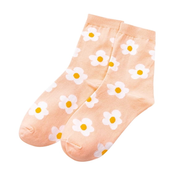Umfun Women's Floral Print Crew Socks Cute Flower Pattern Cotton Knit Mid Calf Socks for Spring Summer Daily Wear