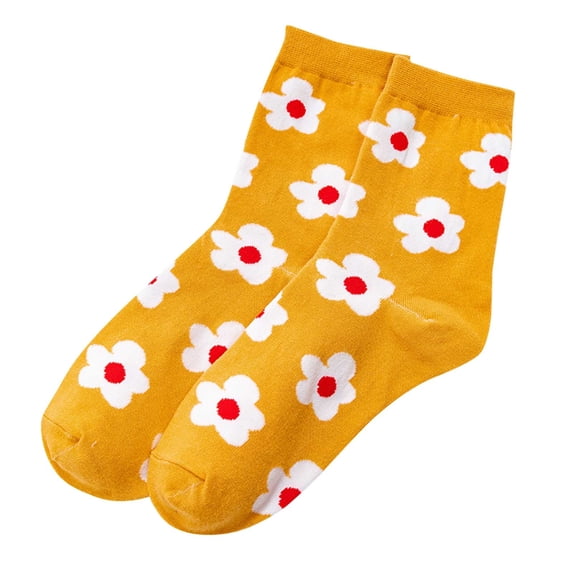 Umfun Women's Floral Print Crew Socks Cute Flower Pattern Cotton Knit Mid Calf Socks for Spring Summer Daily Wear