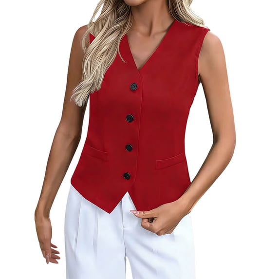 Umfun Women's Formal Button Down Vest - V-Neck Sleeveless Waistcoat for Business Professional Office & Formal Occasions