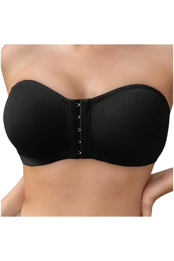 Women's Front Closure Strapless Tube Top - Scalloped Edge Push Up Bandeau with Molded Cups, Invisible Underwear for Summer Daily Use
