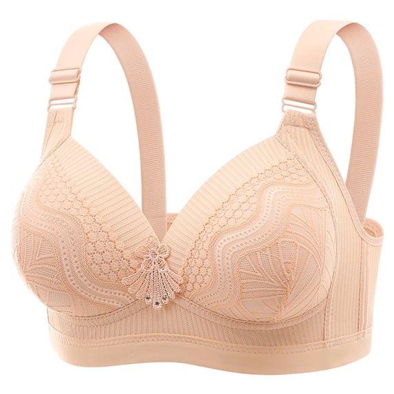 Umfun Women's Full Coverage Wide Strap Bra - Lace Embroidered Wireless Supportive Bandeau for Anti-Sagging & Everyday Comfort