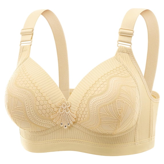 Umfun Women's Full Coverage Wide Strap Bra - Lace Embroidered Wireless Supportive Bandeau for Anti-Sagging & Everyday Comfort