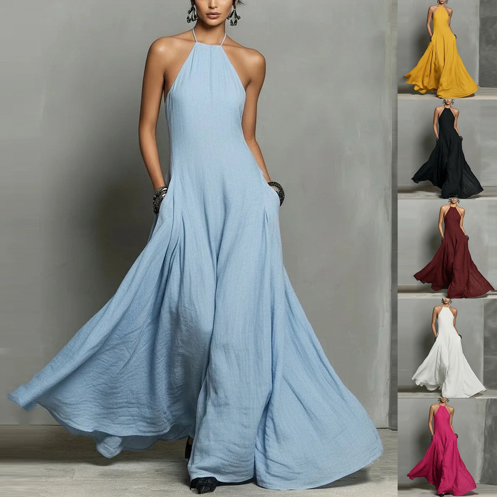 a line halter maxi dress Halter Draped Detail Corset A Line Maxi Dress Yellow