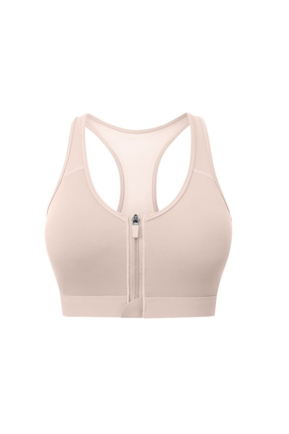 Women's High-Impact Front Zip Sports Bra with Mesh Back - Full Coverage Racerback Workout Crop Top for Running & Training