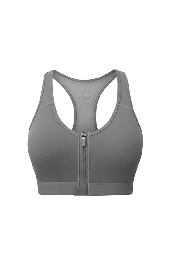 Women's High-Impact Front Zip Sports Bra with Mesh Back - Full Coverage Racerback Workout Crop Top for Running & Training