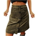 thumbnail image 1 of Umfun Women's High Waist Leather Mini Pencil Skirt Corduroy with Buckle Design Short Skirt Green XL, 1 of 3