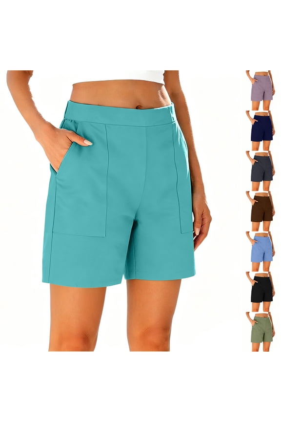 Women's High Waist Patch Pocket Shorts with Seam Detail - Casual Summer Lounge & Daily Wear Shorts