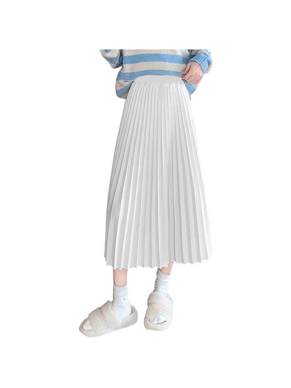 Women's High Waist Pleated A-Line Midi Skirt Elastic Waist Flowy Skirt Elegant Office Work Casual Skirt