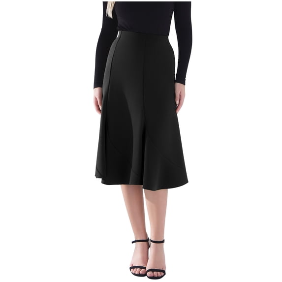Umfun Women's High Waist Pleated Midi Skirt Elegant Flowy Skirt for Office Work Formal Wear