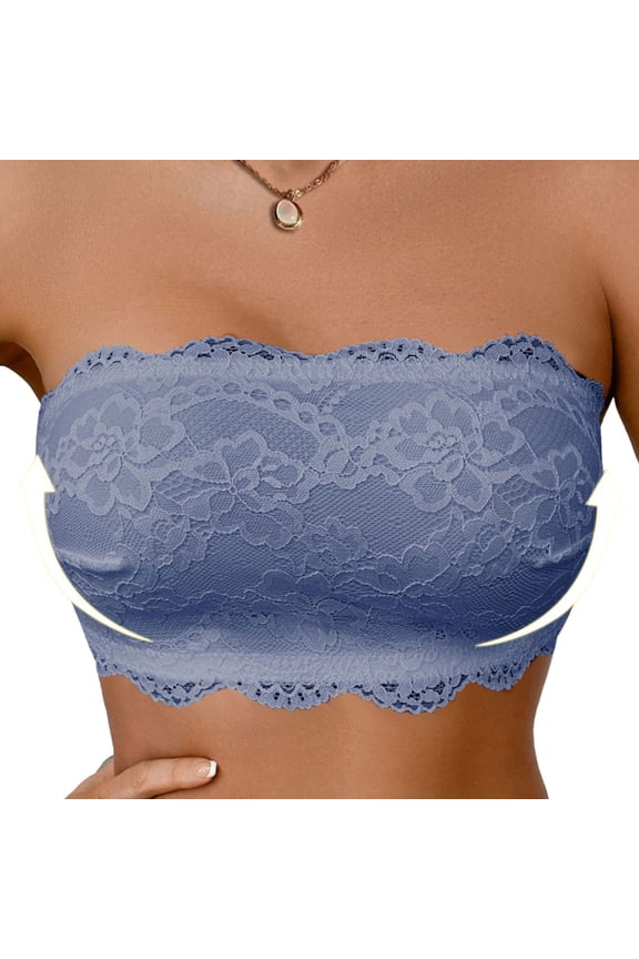 Women's Lace Push Up Bandeau - Strapless Cross Back with Side Support, Gathers Secondary Breasts for Confident Night Out Look