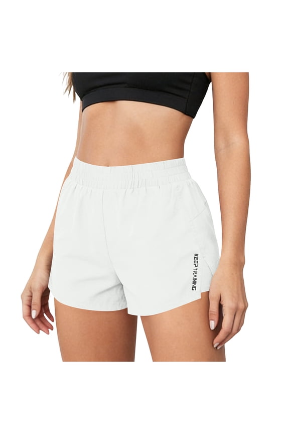 Women's Letter Print Quick Dry Athletic Shorts Elastic Waist Gym Running Fitness Workout Sport Shorts