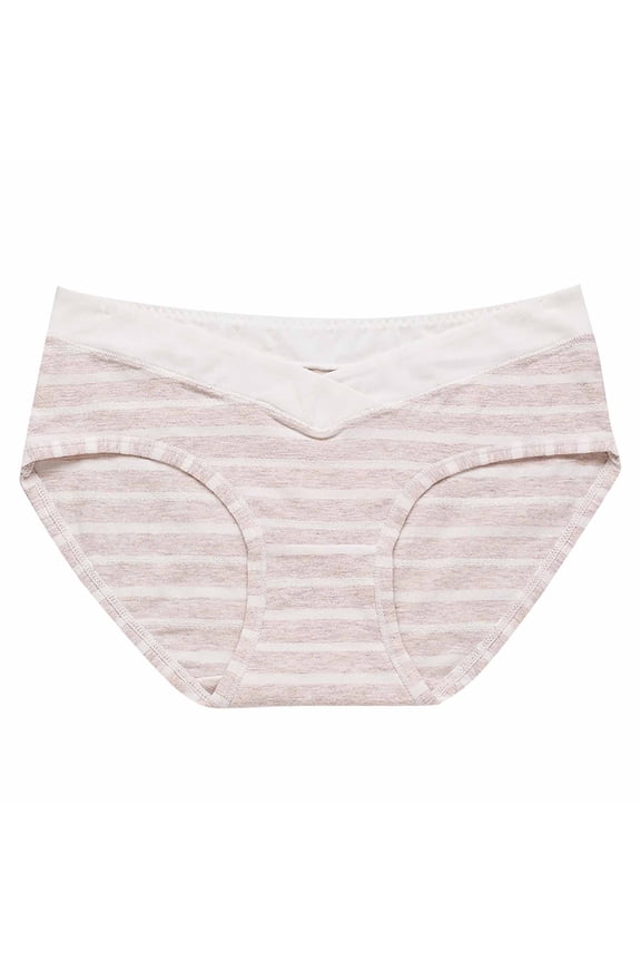 Women's Maternity V-Waist Bikini Panties - Stretch Striped Cotton Underwear for Pregnancy & Postpartum Comfort