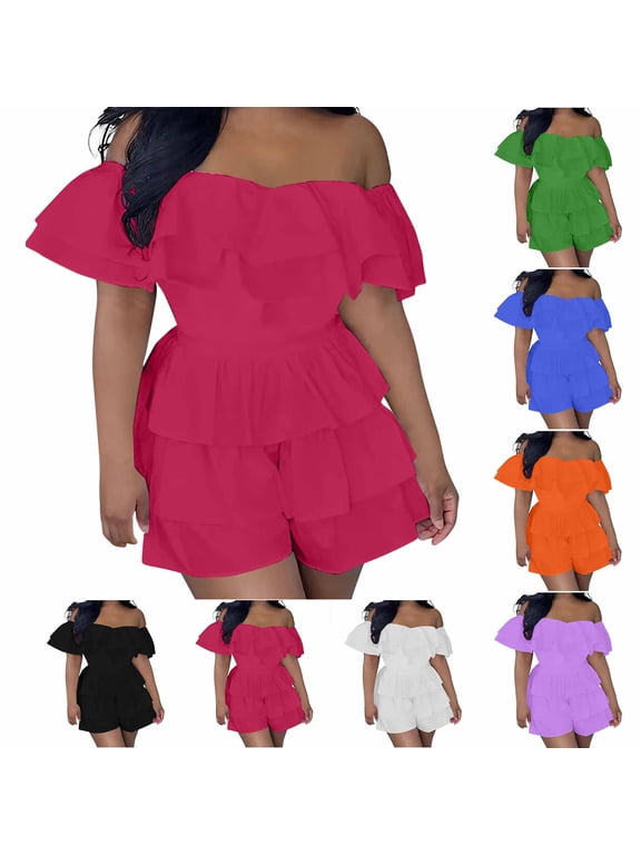 Women's Off-Shoulder Ruffle Romper - Layered Tiered Short Sleeve Summer Jumpsuit for Beach Party & Vacation Stylish Outfits