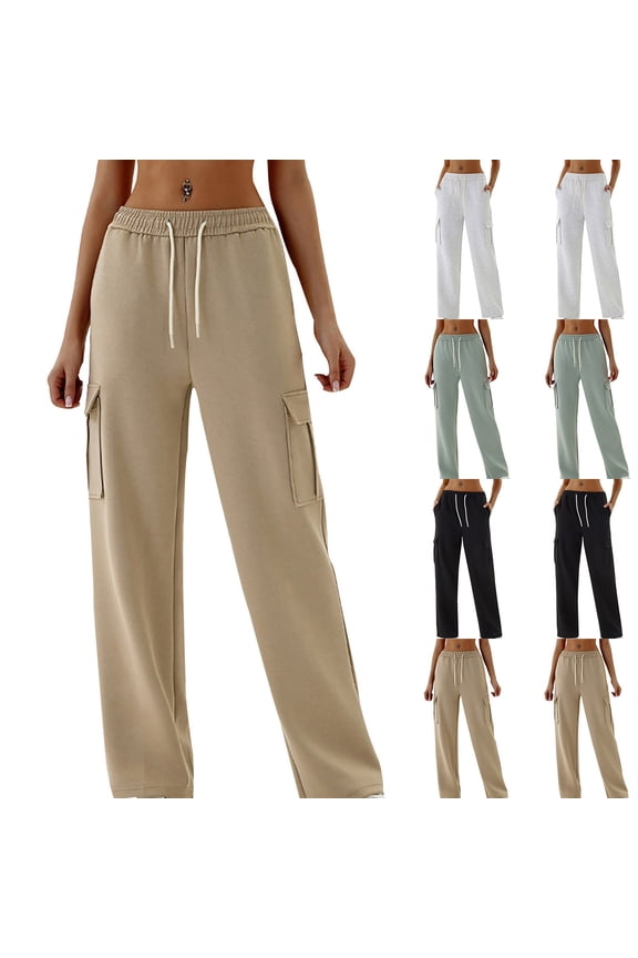 Women's Relaxed Fit Drawstring Cargo Sweatpants with Straight Legs and Deep Side Pockets - Fall Winter Ready for Daily Errands and Laid-back Getaways