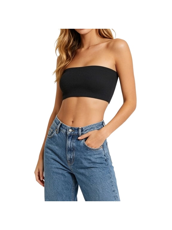 Women's Ribbed Cropped Tube Top - Basic Strapless Bandeau, Soft Textured Knit Crop Top for Cute Layering & Daily Summer Style