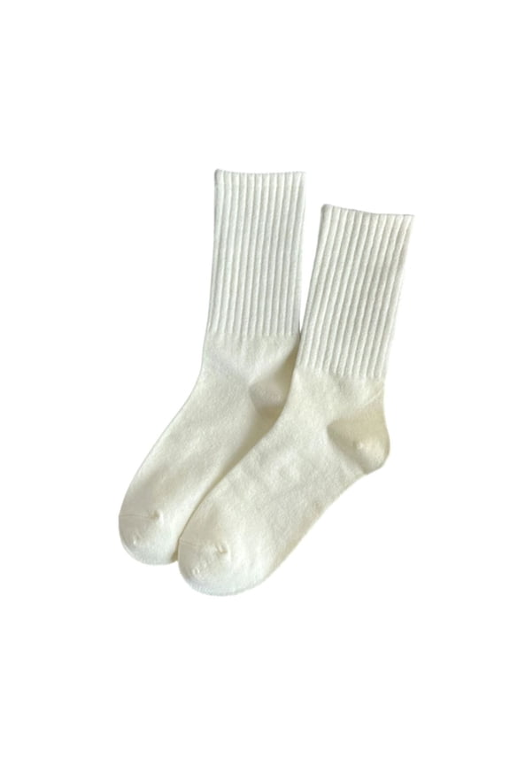 Women's Ribbed Cuff Crew Socks Soft Mid Calf Socks Solid Color Stretch Comfortable for Fall Winter School Office Daily Wear