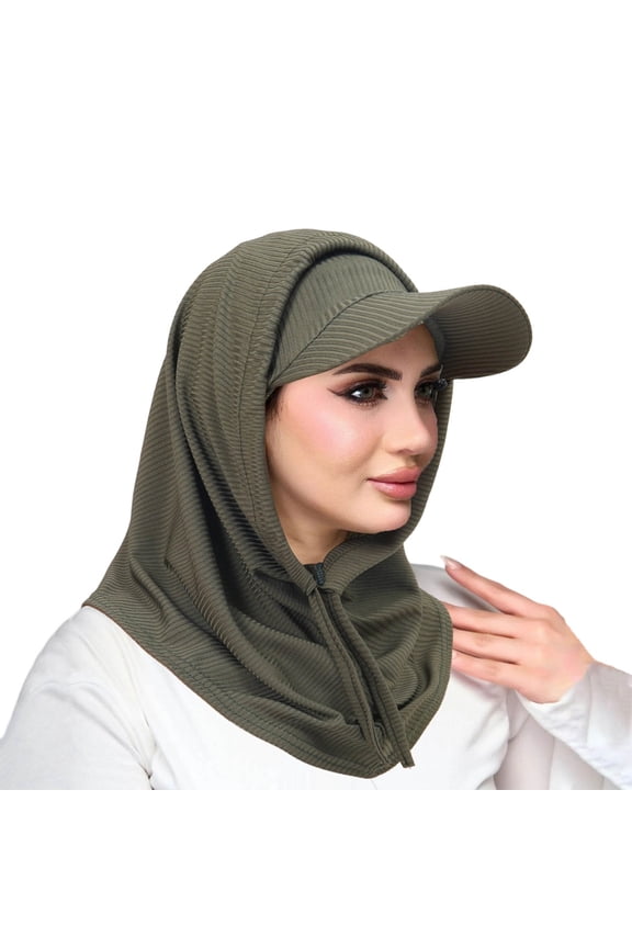 Women's Ribbed Hijab Cap with Brim, Muslim Style Headscarf with Built-In Baseball Cap, Breathable Modest Hat for Daily and Casual Wear