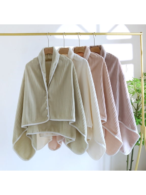 Women's Ribbed Knit Cape Wrap Snap Button Shawl Outerwear Short Winter Cover Up for Casual Daily Wear
