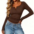 thumbnail image 1 of Umfun Women's Ribbed Top Long Sleeve Henley Shirt - Casual Slim Fit Tunic with Button for Daily Wear, 1 of 8