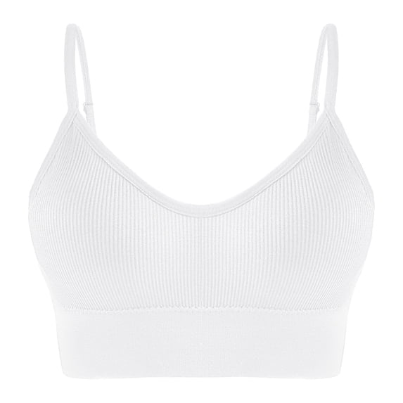 Umfun Women's Ribbed Scoop Neck Bralette with Open Back Detail - Thin Straps Wireless Crop Top with Removable Cups for Everyday Wear