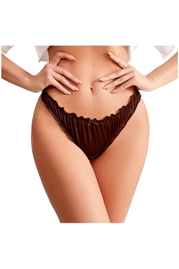 Women's Ruched Frill String Bikini Panties - Low Rise Lightweight Stretch Underwear for Beach & Daily Wear