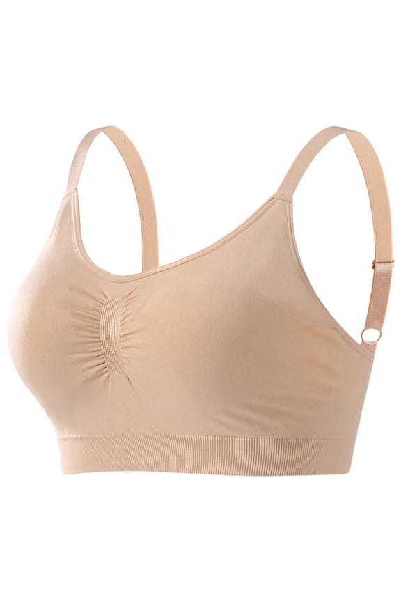 Women's Ruched Front Seamless Wireless Bra - Soft Ribbed Bandeau with Standard Straps for Gentle Shaping & All-Day Comfort