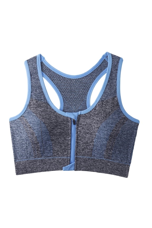Women's Seamless Zip Front Sports Bra - High Impact Racerback Workout Crop Top with Mesh Panels for Full Support & Breathable Gym Training