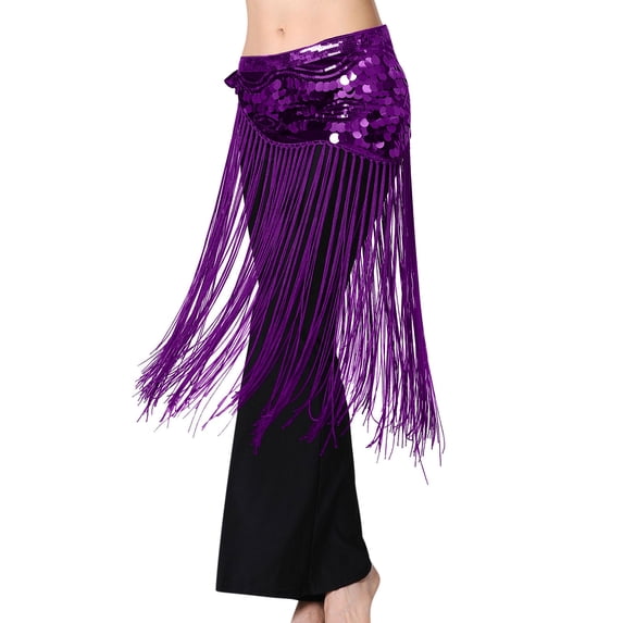Umfun Women's Sequin Fringe Belly Dance Hip Scarf Skirt Elastic Waist Tassel Skirt Rave Festival Performance Costume Skirt