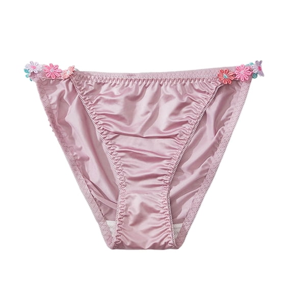 Umfun Panties for Women Silky Satin Bikini - Cute Floral Applique Low Rise Underwear for Comfort & Romantic Daily Wear