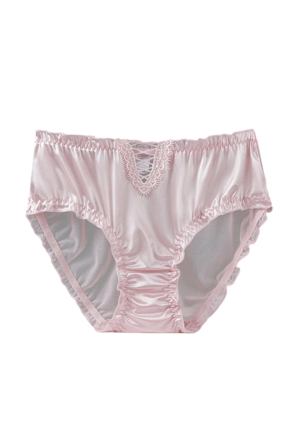 Women's Silky Satin Ruched Front Panties - Luxurious Stretch Briefs with Lace Back Detail for Comfort & Elegant Everyday Wear