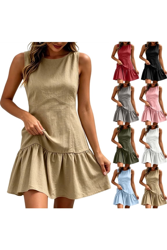 Women's Sleeveless A-Line Mini Dress with Drop Waist - Comfy Solid Color Short Summer Dress for Daily Casual Wear, Beach Days, and Easy Weekend Outings