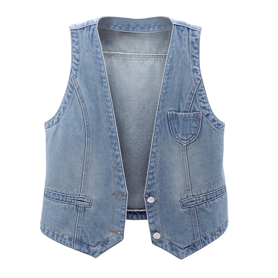 Umfun Women's Sleeveless Denim Vest with Button Down Front & Pockets - V-Neck Layering Piece for Spring Office & Casual Daily Wear