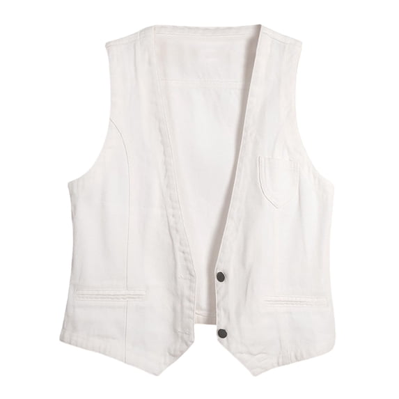 Umfun Women's Sleeveless Denim Vest with Button Down Front & Pockets - V-Neck Layering Piece for Spring Office & Casual Daily Wear
